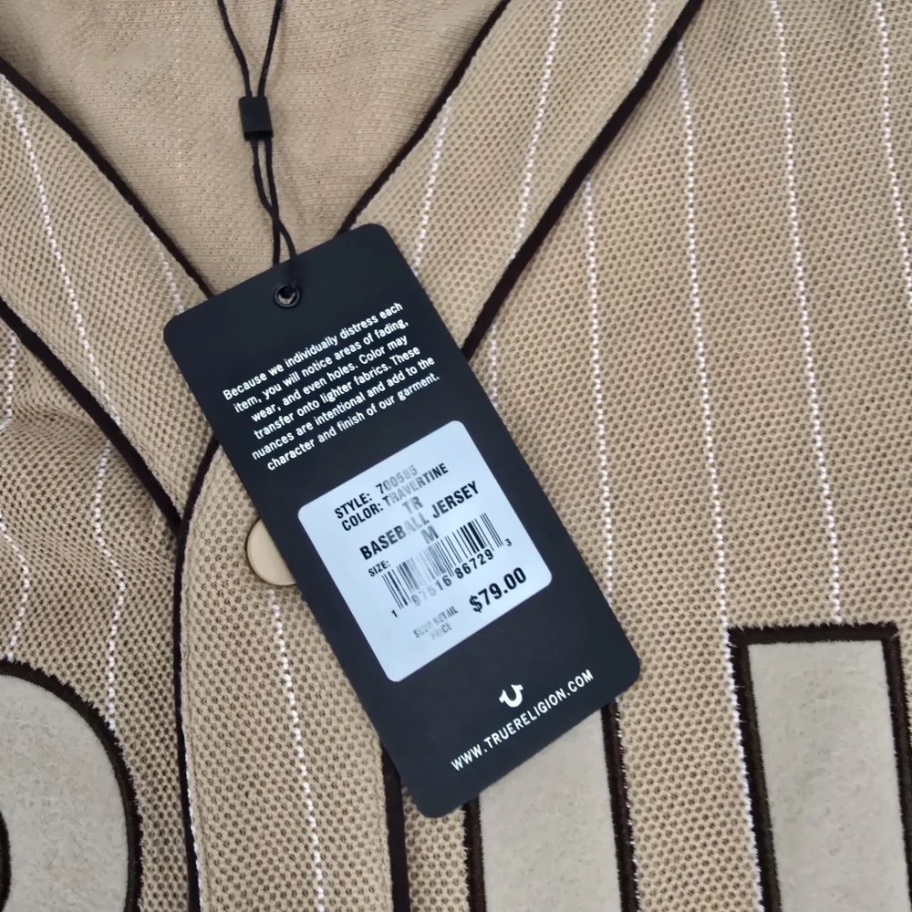 NWT True Religion Baseball Jersey #700585 Travertine Tan Mens Size M Tweed Feel.
